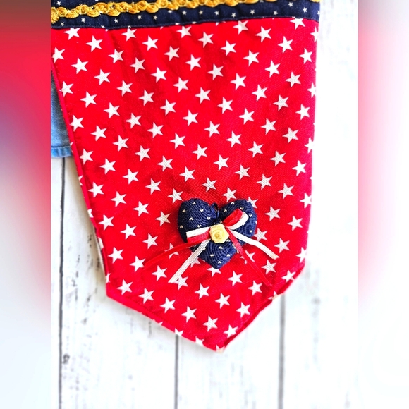 Vintage RARE Handmade Quilted Denim Patriotic USA American Flag Vest Festive - Picture 7 of 9